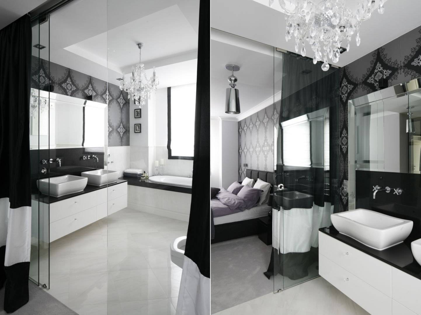 А на какой стороне вы: чёрно-белая ванная комната
